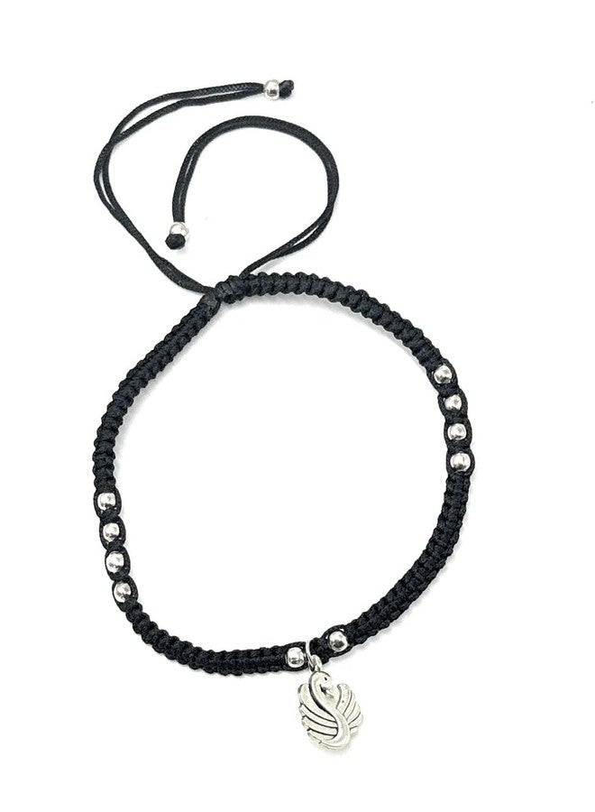 Jyokrish Handmade Adjustable Black Silk dori Hnaging Swan Anklet For Women | girls | Nazariya |Payal | Adult |Free Size | Single Leg - Image 1