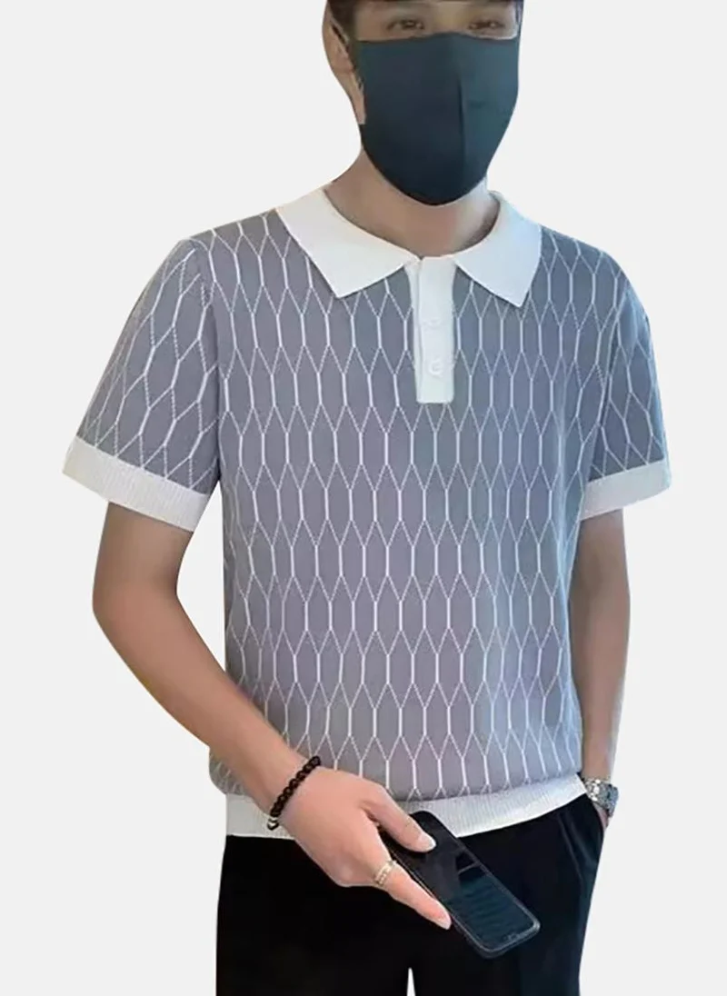يونيكي Grey Printed Short Sleeve Polo Collar Polo Shirt