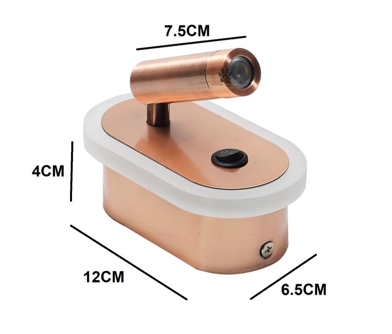 Mufasa 5 Watts Rose Gold Acrylic Back Bedside Light Bedroom Wall Light Mounted LED Spotlight Reading Light 360 Degree Roatation (Warm White) - Image 3