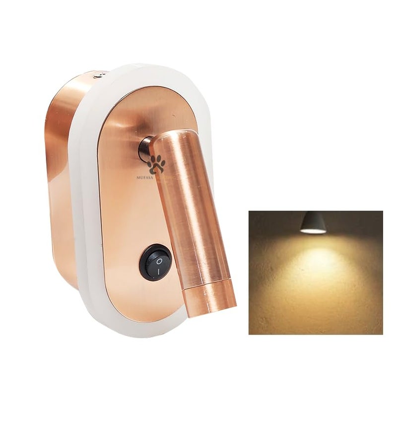 Mufasa 5 Watts Rose Gold Acrylic Back Bedside Light Bedroom Wall Light Mounted LED Spotlight Reading Light 360 Degree Roatation (Warm White) - Image 5