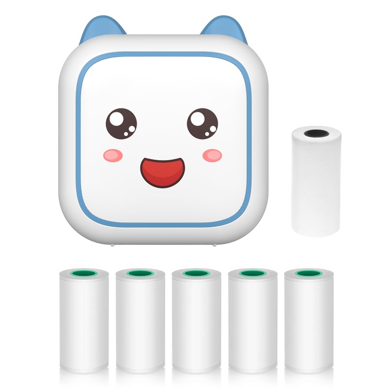 Mini Thermal Printer Multifunction Portable Sticker Maker Instant Photo Inkless Printing Support BT Connection for Smartphone with 1 Paper Roll 57mm + 5 Self-Adhesive Paper Rolls Compatible with iOS Android System for Picture Receipt Memo Note Label - Image 1