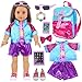 18INDC American 18 Inch Doll Clothes Set Accessories Kit 3Piece Outfits with Shoes Gradient Backpack Hair Clip Bracelet Sunglasses Toy Tablet Phone for Kids - Image 4
