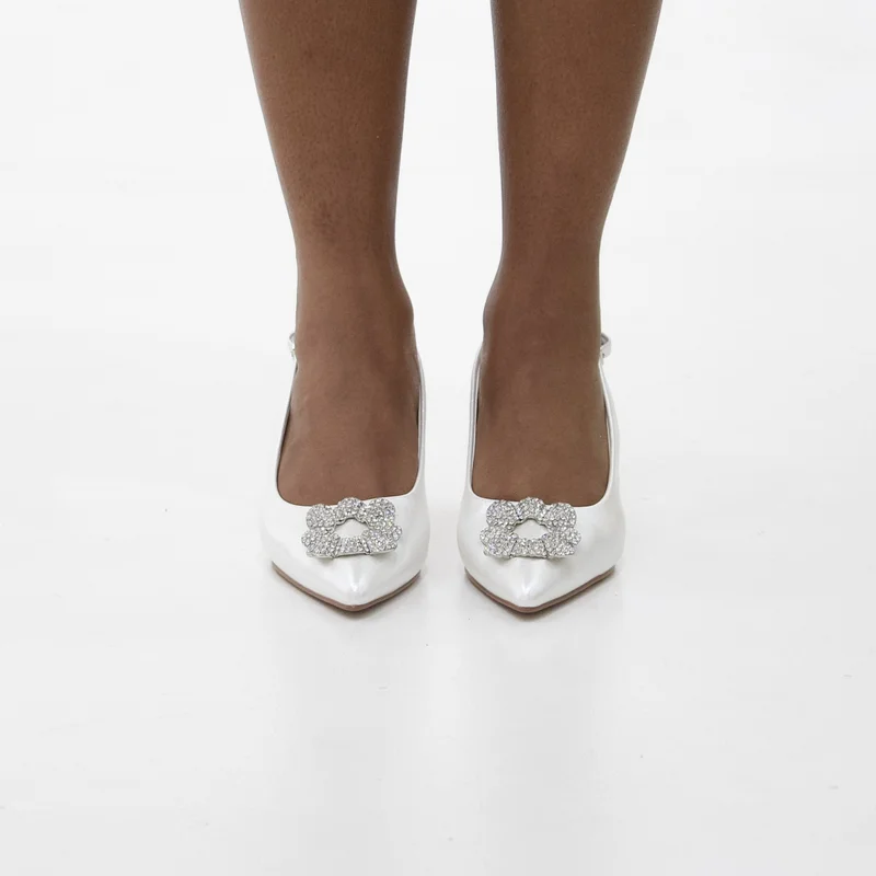 Lamaraparis  Lafia 6cm gold heel tip with front trim sling-back white for Women | Best Price UAE