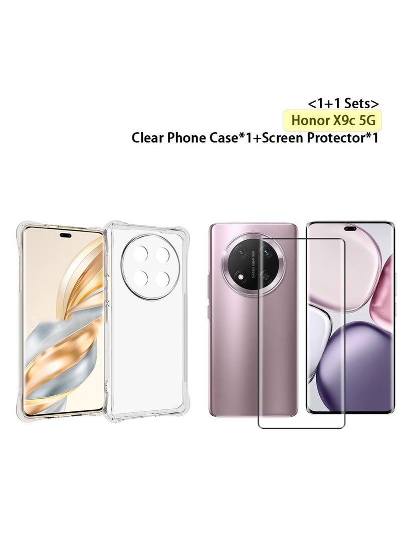 [1+1 Sets] Clear Phone Case Cover & Screen Protector Back Protective Slim Phone Cover For Honor X9c 5G, Anti-Fingerprints, Anti-Fall Drop Protection