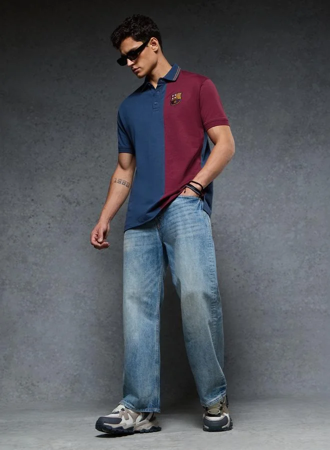 The Souled Store Men FC Barcelona Graphic Block Polo T-Shirt