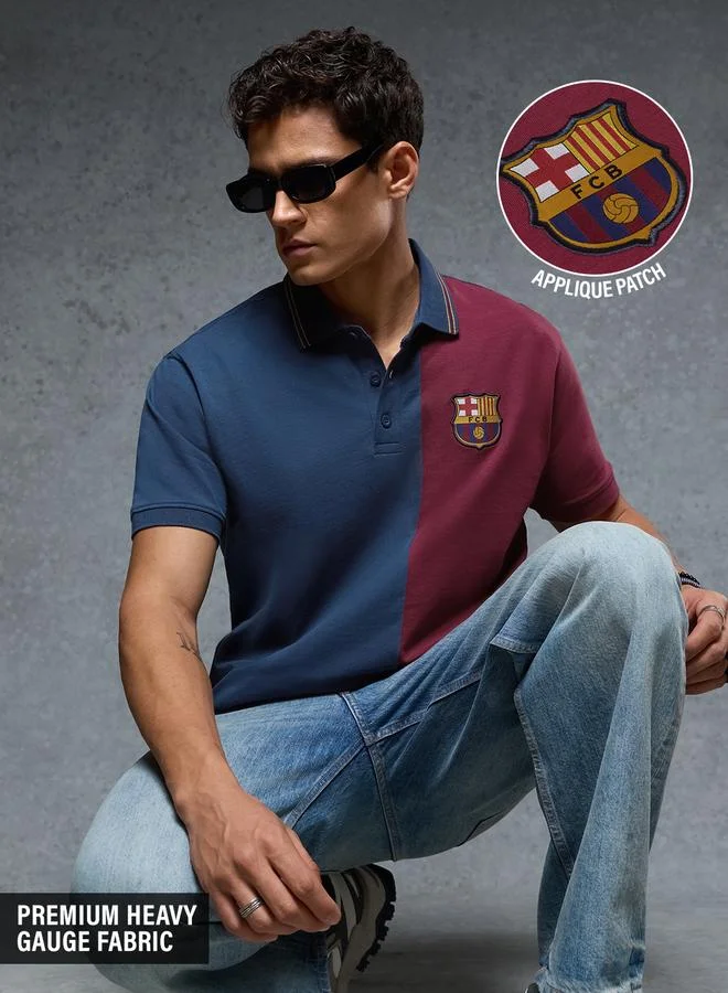 The Souled Store Men FC Barcelona Graphic Block Polo T-Shirt