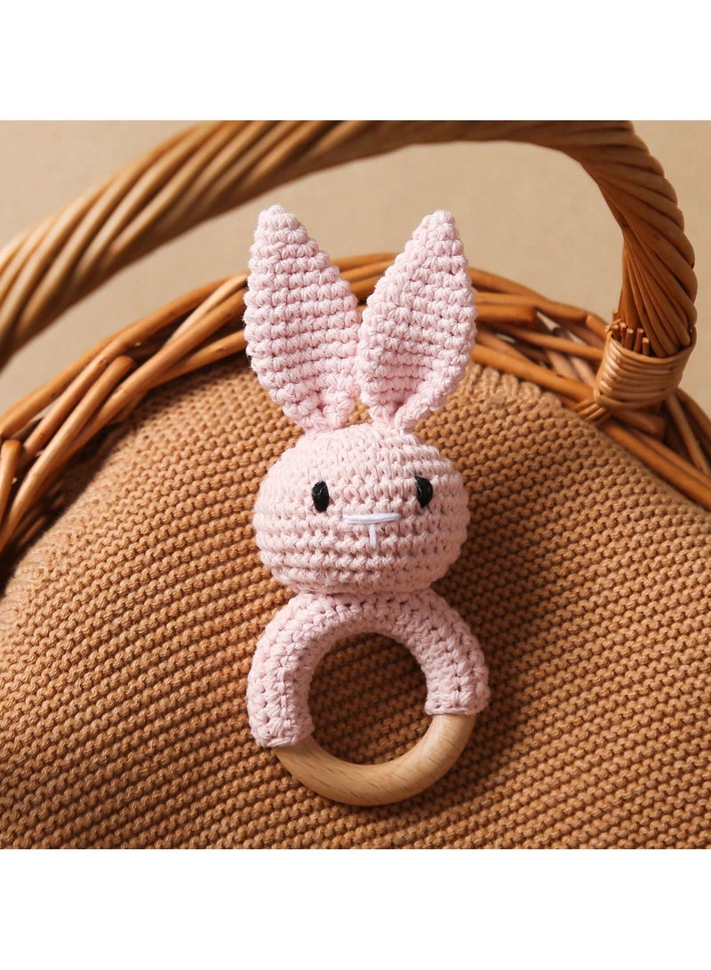 شراء جوي قطعتان من ألعاب خشخيشة التسنين للأطفال من عمر 0 ​​إلى 6 أشهر، خشخيشة خشبية على شكل أرنب للأطفال مصنوعة يدويًا بالكروشيه، خشخيشة خشبية للأطفال، ألعاب أطفال خشبية عضوية محشوة للأطفال حديثي الولادة - Image 4