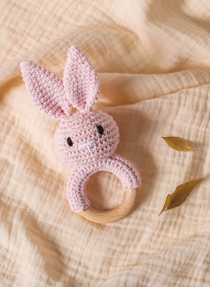 شراء جوي قطعتان من ألعاب خشخيشة التسنين للأطفال من عمر 0 ​​إلى 6 أشهر، خشخيشة خشبية على شكل أرنب للأطفال مصنوعة يدويًا بالكروشيه، خشخيشة خشبية للأطفال، ألعاب أطفال خشبية عضوية محشوة للأطفال حديثي الولادة - Image 5