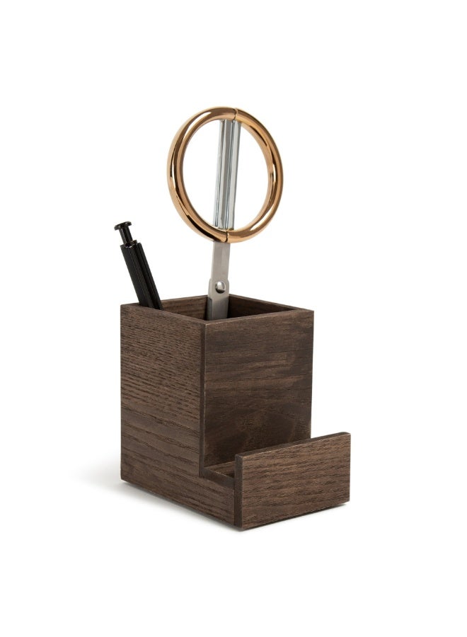 Modern Desk Organizer, Desk Organizer with Cell Phone Holder, Office Supplies - Desk or Bedside Table Organizer Holds Keys, Wallet, Watch, and Essentials - Dark Brown - Image 2