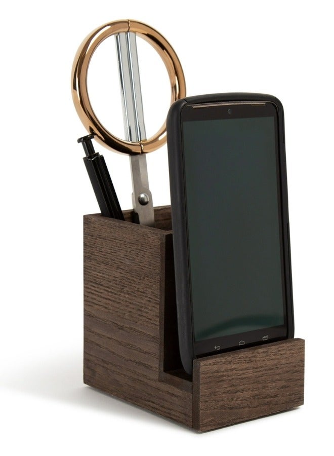 Modern Desk Organizer, Desk Organizer with Cell Phone Holder, Office Supplies - Desk or Bedside Table Organizer Holds Keys, Wallet, Watch, and Essentials - Dark Brown - Image 1