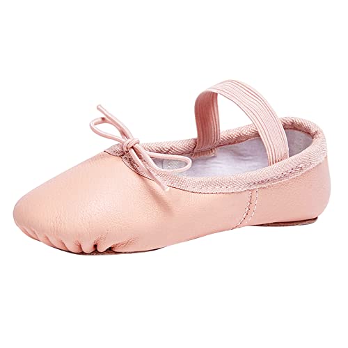 Stelle Ballet Shoes for Girls Toddler Genuine Leather Ballet Dance Slippers for Toddler/Little/Big Kids/Boys(11ML,Ballet Pink,with Tie) - Image 1