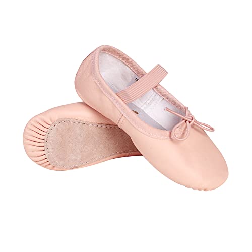 Stelle Ballet Shoes for Girls Toddler Genuine Leather Ballet Dance Slippers for Toddler/Little/Big Kids/Boys(11ML,Ballet Pink,with Tie) - Image 3