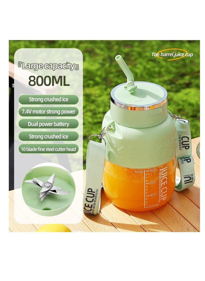 Portable Wireless Juicing Cup - 800ml Electric Sports Blender with 10 Stainless Steel Blades, USB Rechargeable, Dual Speed, Direct Drinking & Ice Crushing, Large Capacity Juice Maker for Home Office Travel Fitness（K2-Green）  - Image 2