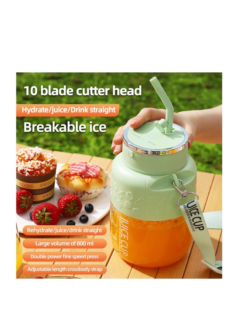 Portable Wireless Juicing Cup - 800ml Electric Sports Blender with 10 Stainless Steel Blades, USB Rechargeable, Dual Speed, Direct Drinking & Ice Crushing, Large Capacity Juice Maker for Home Office Travel Fitness（K2-Green）  - Image 3