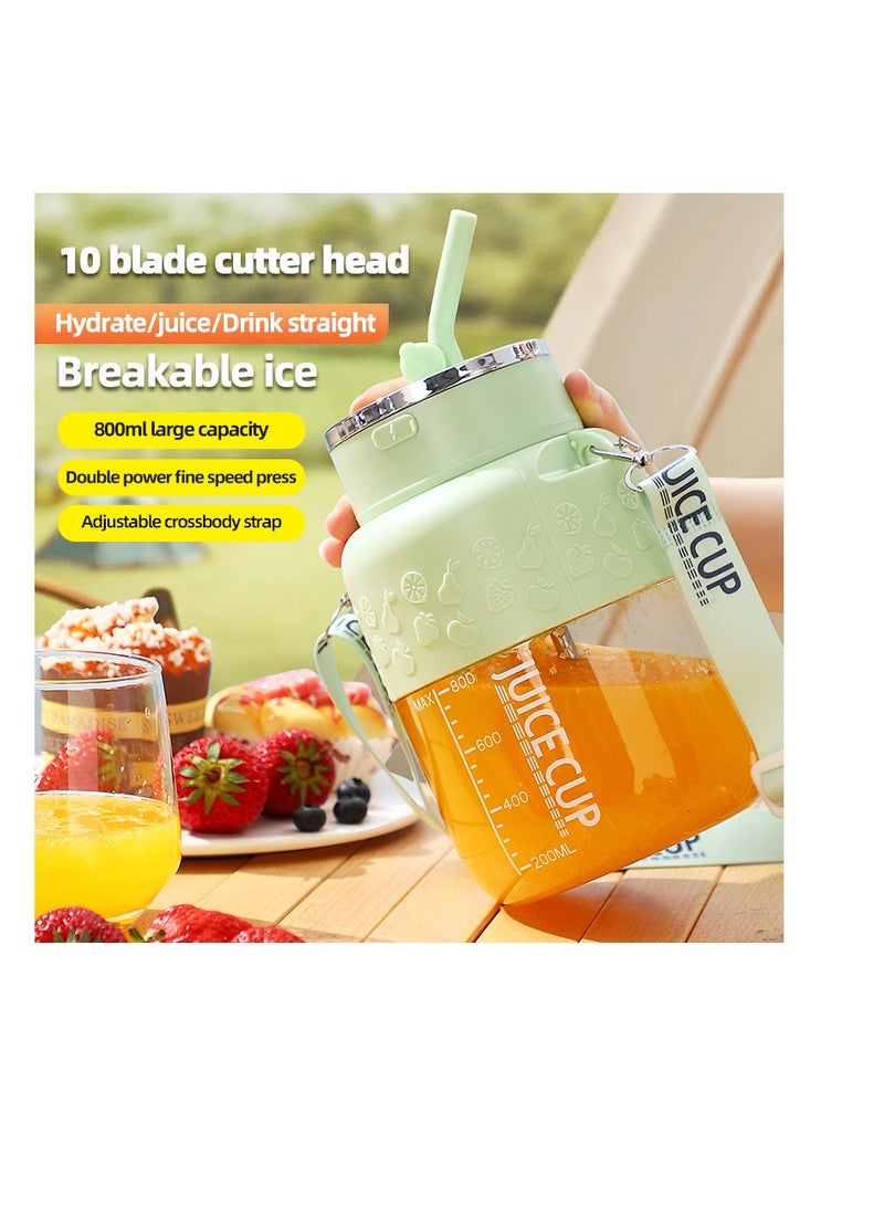 Portable Wireless Juicing Cup - 800ml Electric Sports Blender with 10 Stainless Steel Blades, USB Rechargeable, Dual Speed, Direct Drinking & Ice Crushing, Large Capacity Juice Maker for Home Office Travel Fitness（K2-Green）  - Image 5