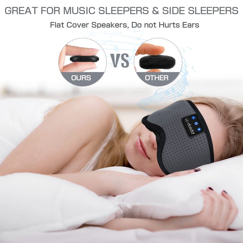 LC-dolida Sleep Headphones, Sleep Mask Bluetooth Wireless Music Eye Mask, Sleeping Headphones for Side Sleepers Sleep Mask with Bluetooth Headphones Ultra-Thin Stereo Speakers Perfect for Sleeping - Image 3