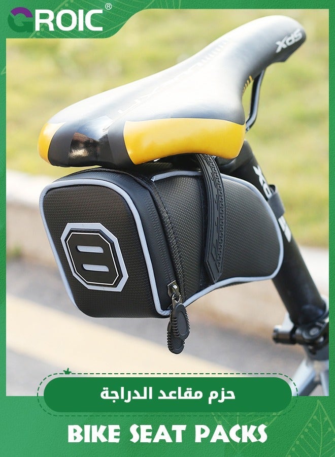 GROIC Bike Saddle Bag Seat Under 1.5L Bicycle Cycling Accessories Storage Pouch Wedge Pack for Mountain Road Bike, Strap-On With reflective a Safety ride  - Image 1