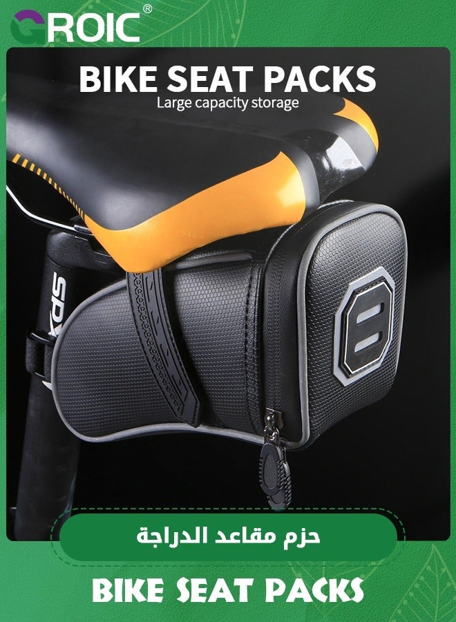 GROIC Bike Saddle Bag Seat Under 1.5L Bicycle Cycling Accessories Storage Pouch Wedge Pack for Mountain Road Bike, Strap-On With reflective a Safety ride  - Image 2