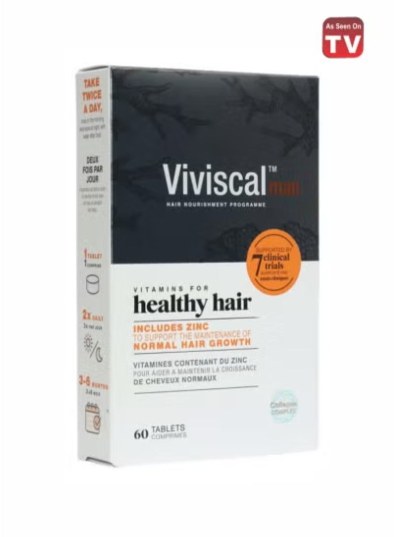 Viviscal Hair Supplement For Men, Natural Ingredients With Rich Marine Protein Complex Pack Of 60 Tablets