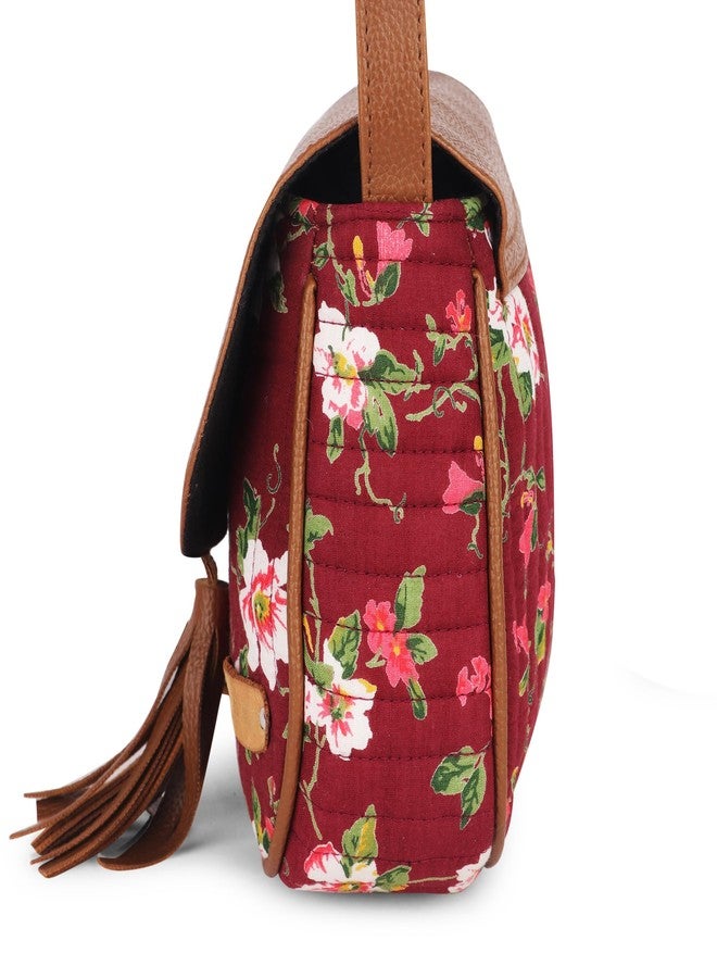 VASA Floral Print Shoulder Bag with Tassel - Image 3