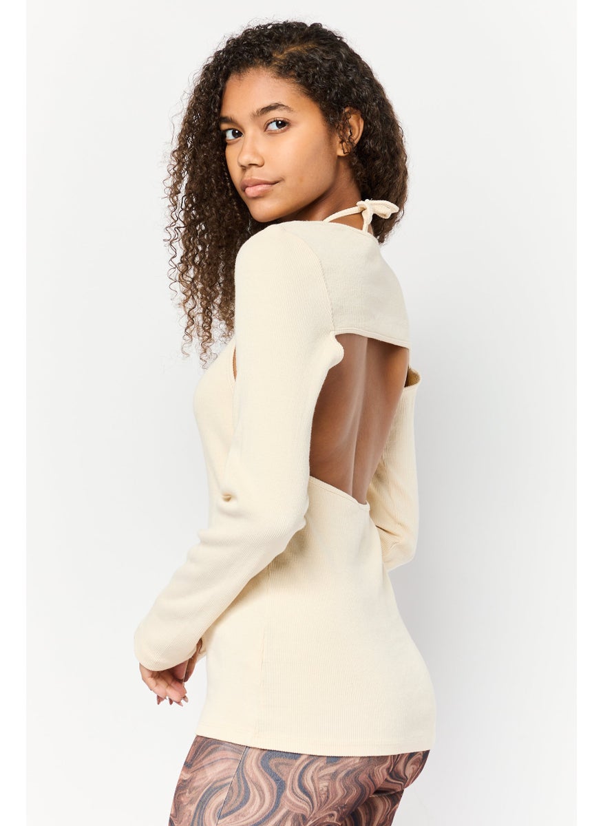 TOPSHOP Women 2 Pieces Round Neck Long Sleeve Ribbed Tops, Stone  - Image 2