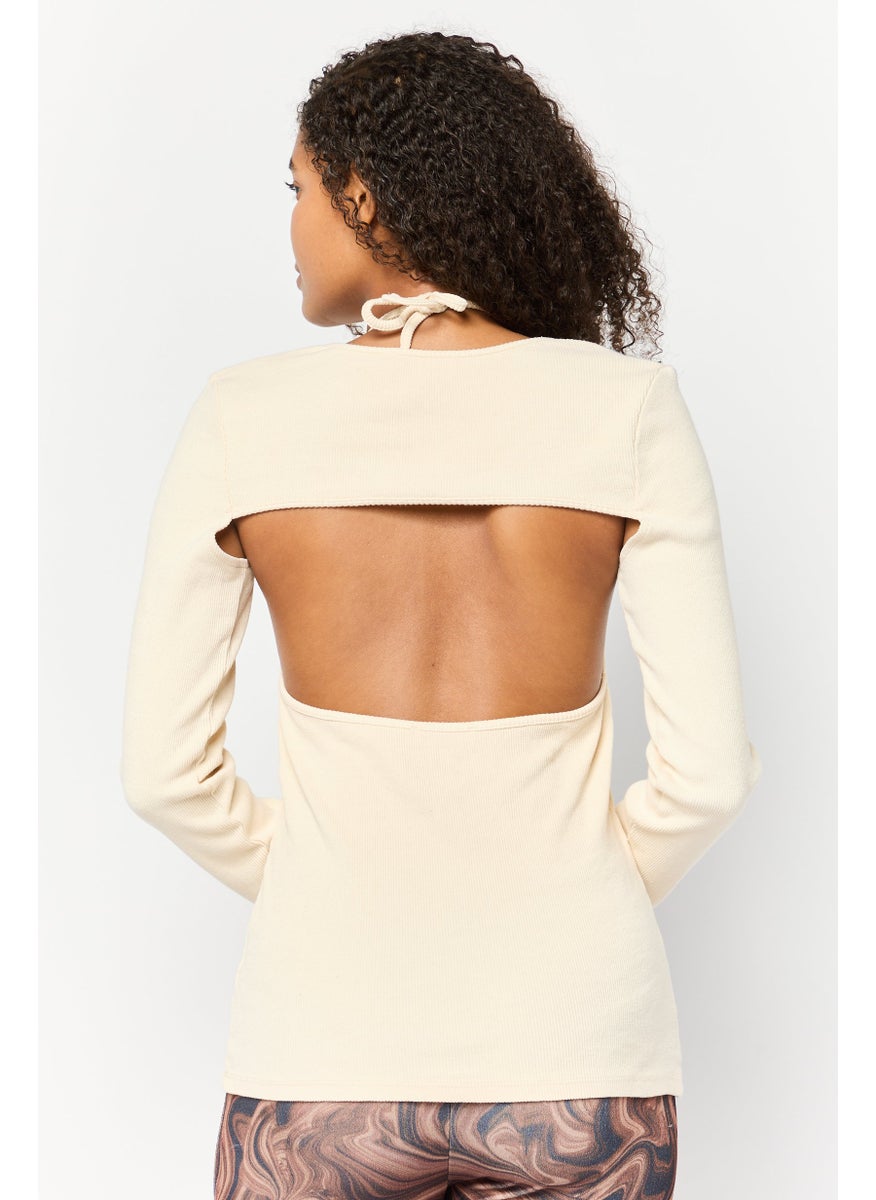 TOPSHOP Women 2 Pieces Round Neck Long Sleeve Ribbed Tops, Stone  - Image 3