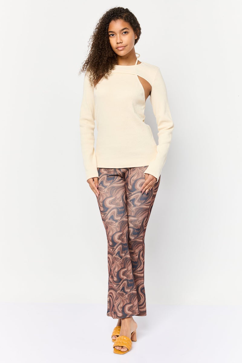 TOPSHOP Women 2 Pieces Round Neck Long Sleeve Ribbed Tops, Stone - Image 4