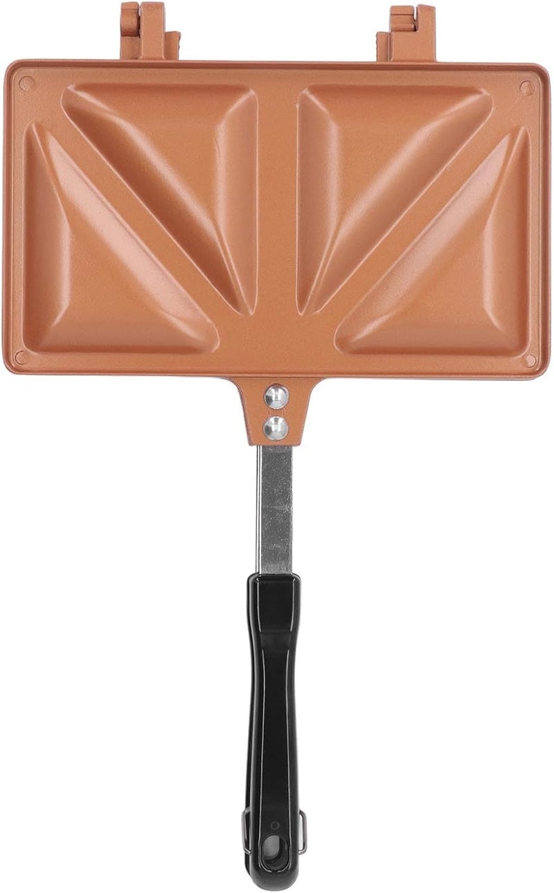Yosoo Double Sided Pan, Nonstick Grilled Hot Dog Toaster Frying Pan Camping, Travel (Gold) - Image 1