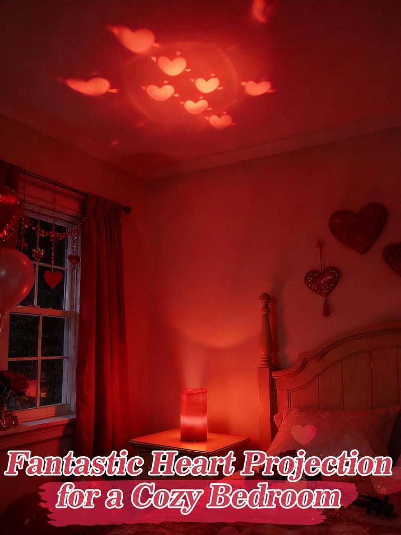 Alphatool Valentines Day Decorations LED Candle with Heart Projection - Red Flameless Candles Light, Romantic Valentines Day Decor for Date Night Party Home, Battery Operated - Image 2