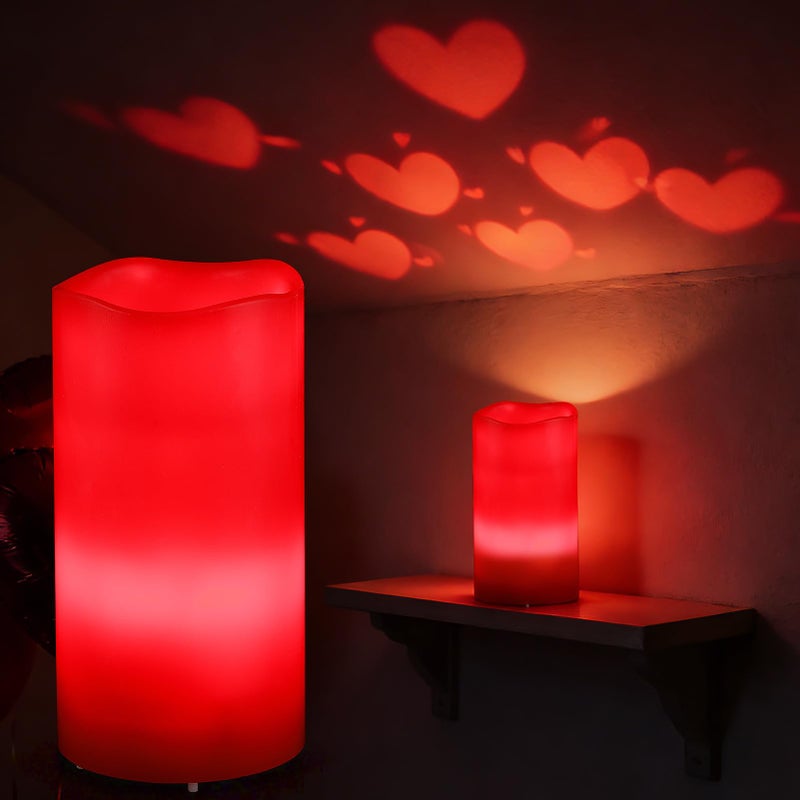 Alphatool Valentines Day Decorations LED Candle with Heart Projection - Red Flameless Candles Light, Romantic Valentines Day Decor for Date Night Party Home, Battery Operated - Image 1