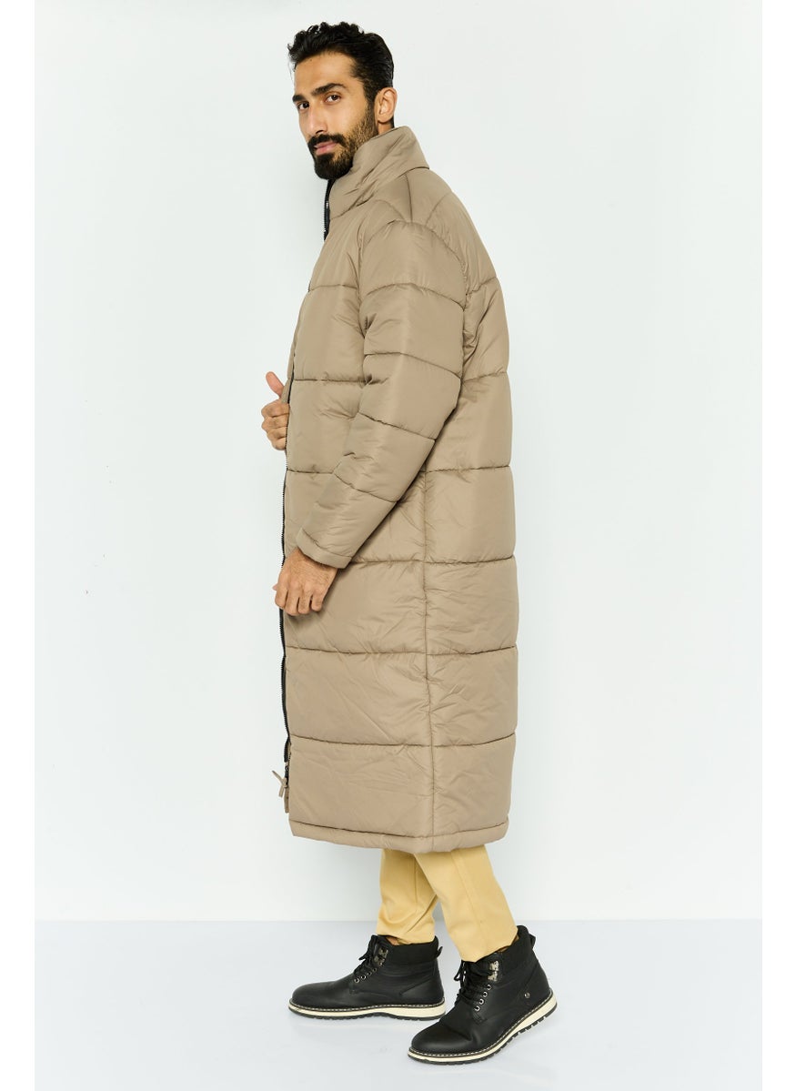 Another Influence - Men Solid Puffer Jacket, Tan - Image 1