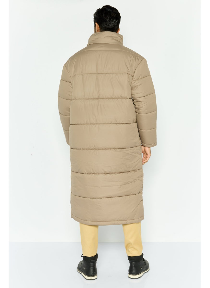 Another Influence - Men Solid Puffer Jacket, Tan - Image 1