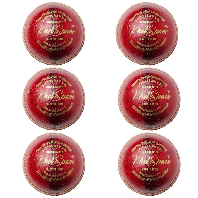 KS-20 4 Piece Leather Cricket Ball | Hand-Stitched Professional Grade | Durable for Test, ODI, T20 & Practice Matches | Swing & Seam Optimized | Premium Shine & Consistent Bounce (6), Red