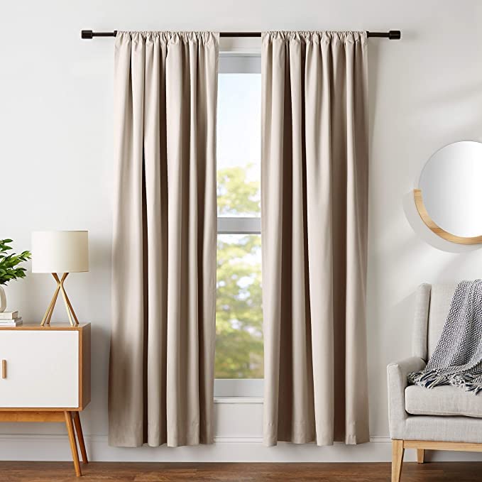 Parda Online Room Darkening Curtain for Bedroom Thermal Insulated Rod Pocket Blackout Noise Reducing 2 Piece Plain Solid Window Curtain for Living Room 7 feet Beige 213 L x 121 W centimeters - Image 1