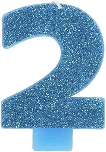Amscan 2 Glitter Birthday Candle  Caribbean Blue  Party Supply
