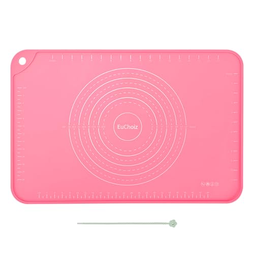 EuChoiz Silicone Pastry Mat 20"*16" Extra Thick Non Stick Baking Mat Food Grade Silicone Dough Rolling Bake Mat with Edge Heightening Pink - Image 1