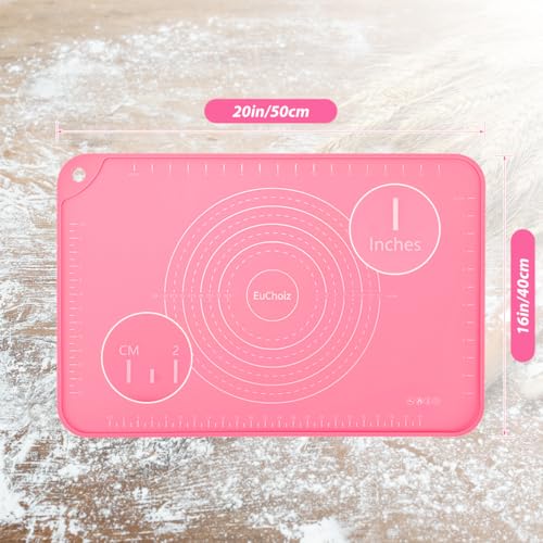 EuChoiz Silicone Pastry Mat 20"*16" Extra Thick Non Stick Baking Mat Food Grade Silicone Dough Rolling Bake Mat with Edge Heightening Pink - Image 4