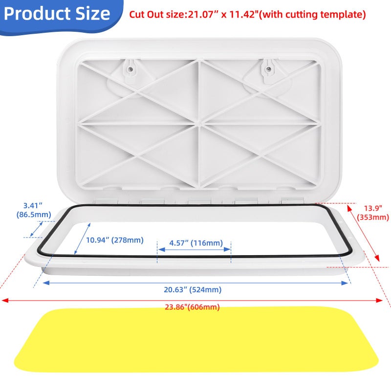 CLLOMAGY 24"x14" Marine Boat Deck Hatch Lid,White Rectangle Marine Boat Hatch Access Door Cover for Bass/John/Fishing/Skiff/Sailboat/Yacht & RV/Camper Van,Durable&Weatherproof Deck Access Lid Cover-2PCS - Image 2