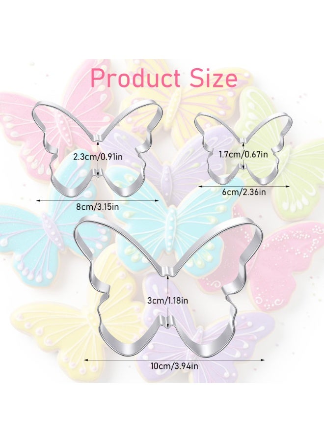 3 Pcs Butterfly Cookie Cutter Set, Stainless Steel Butterflies Shaped Baking Molds, Sandwich Cutter, Butterfly Fondant Biscuit Cutters for Biscuit, DIY Cake Craft, Pastry Decoration, 3 Sizes - Image 2