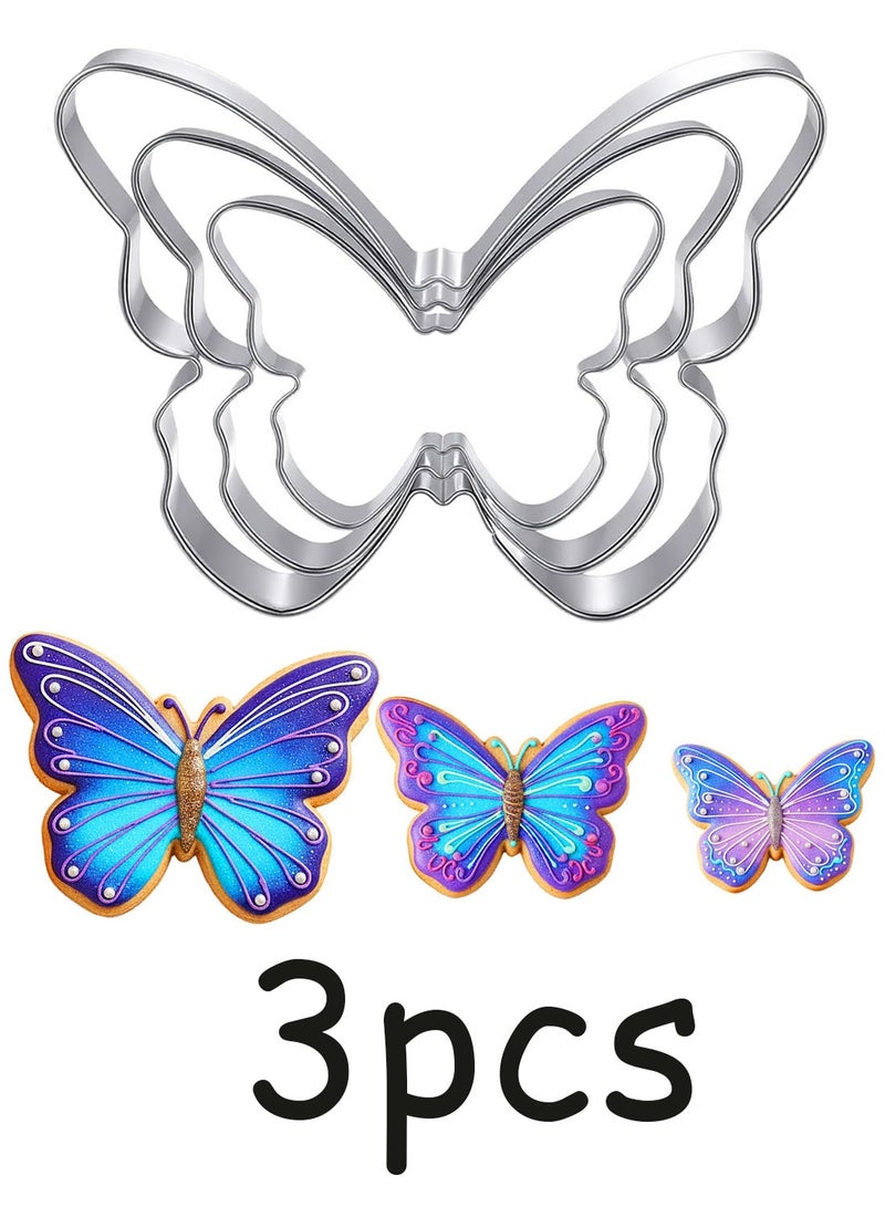 3 Pcs Butterfly Cookie Cutter Set, Stainless Steel Butterflies Shaped Baking Molds, Sandwich Cutter, Butterfly Fondant Biscuit Cutters for Biscuit, DIY Cake Craft, Pastry Decoration, 3 Sizes - Image 1