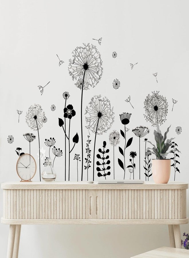 Supzone Black Dandelion Wall Stickers Attractive Flying Flower Butterfly Wall Decals Peel and Stick Creative Self Adhesive Wall Art Sticker for Bedroom Living Room Office Sofa Wall Decor - Image 1
