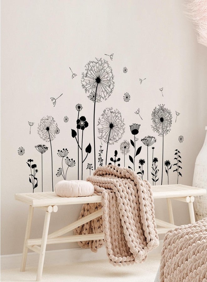 Supzone Black Dandelion Wall Stickers Attractive Flying Flower Butterfly Wall Decals Peel and Stick Creative Self Adhesive Wall Art Sticker for Bedroom Living Room Office Sofa Wall Decor - Image 2