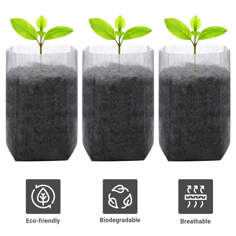 Greaner 200 Pcs Nursery Bags  Non-Woven Fabric Seedling Bags Biodegradable  5.5""X6.3"" Grow Bags For Home Garden Supply  Tree  Flower  Vegetable Seed Starter Bags  Nursery Pots Container Plants Pouch - Image 4