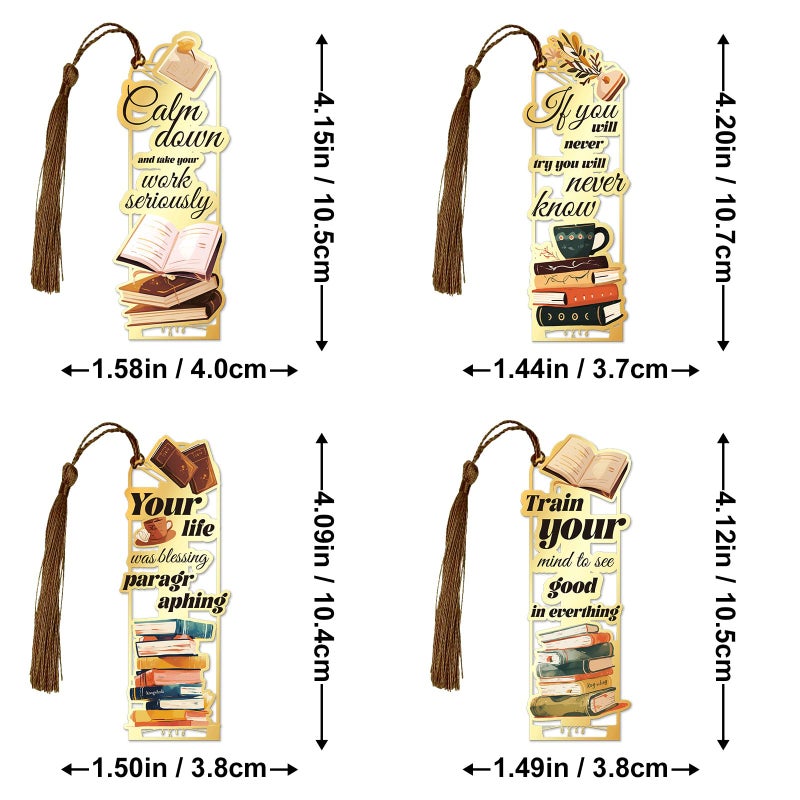 YOKSAS 4-Pack Metal Golden Hollow Inspirational Bookmarks with Tassels â€“ Vintage Book Lover's Gift, Motivational Quotes Book Marks for Reading Enthusiasts, Students, Teachers, Men, Women - Image 5