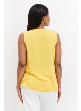 Zero Women Split Neck Sleeveless Textured Top, Mustard  - Image 2