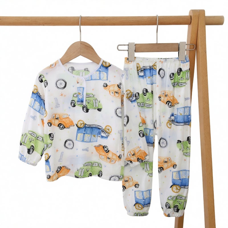 Long Sleeve Cotton Silk Pajama Set for Kids Summer Spring Sleepwear Home Suit - Image 4