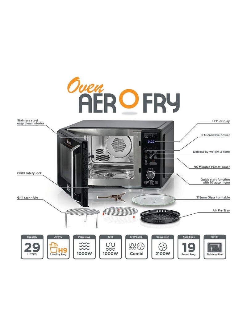 BLACK+DECKER 4-in-1 Digital Microwave Oven With Air Fryer, Grill & Convection, 29L Capacity, 10 Auto Cook Menus, 9 Air Fry Presets, 5 Power Levels, LED Light, Ideal for Families 29 L 1000 W MZAF2910-B5 Black - Image 2