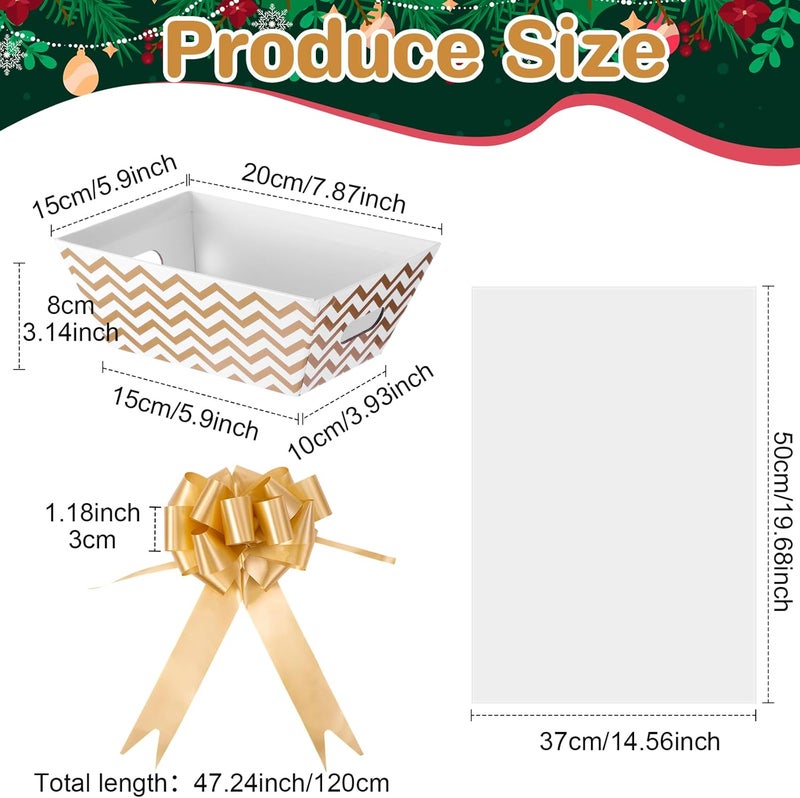 Canlierr 50 Pcs Basket for Gifts Empty Include 12 Pcs 8 x 6 x 3 Basket Empty to Fill with Handles 18 Pull Bows and 20 Clear Plastic Bags for Wedding Birthday Party Gift WrappingGolden - Image 2