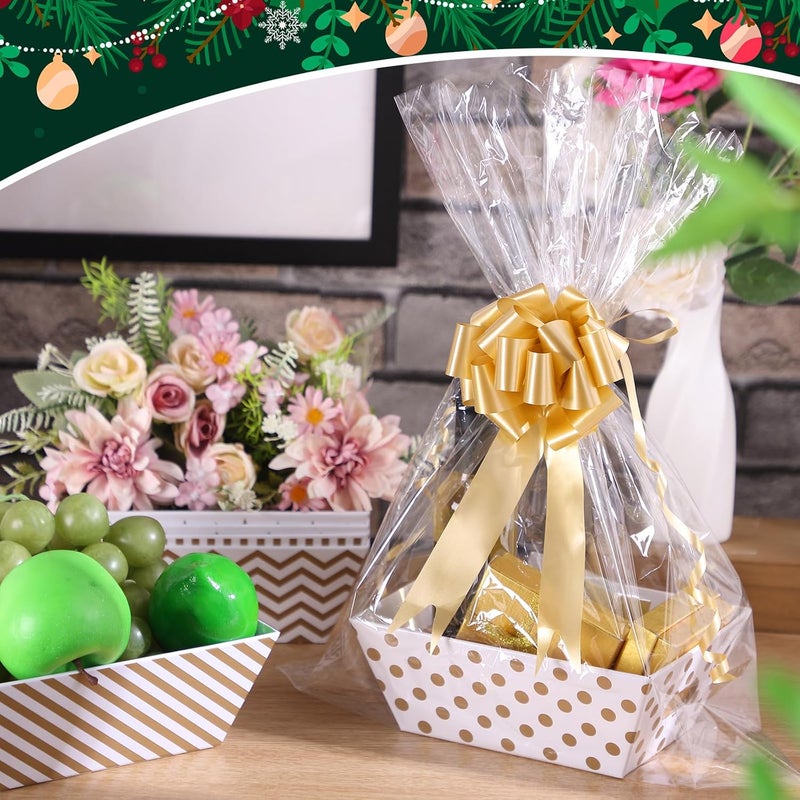 Canlierr 50 Pcs Basket for Gifts Empty Include 12 Pcs 8 x 6 x 3 Basket Empty to Fill with Handles 18 Pull Bows and 20 Clear Plastic Bags for Wedding Birthday Party Gift WrappingGolden - Image 4