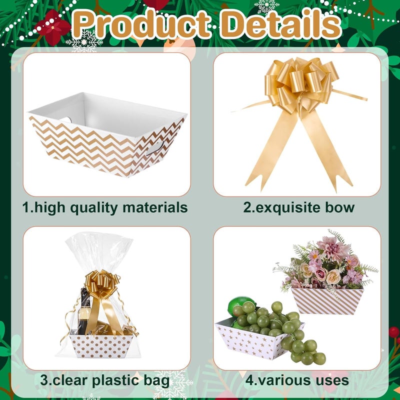 Canlierr 50 Pcs Basket for Gifts Empty Include 12 Pcs 8 x 6 x 3 Basket Empty to Fill with Handles 18 Pull Bows and 20 Clear Plastic Bags for Wedding Birthday Party Gift WrappingGolden - Image 3